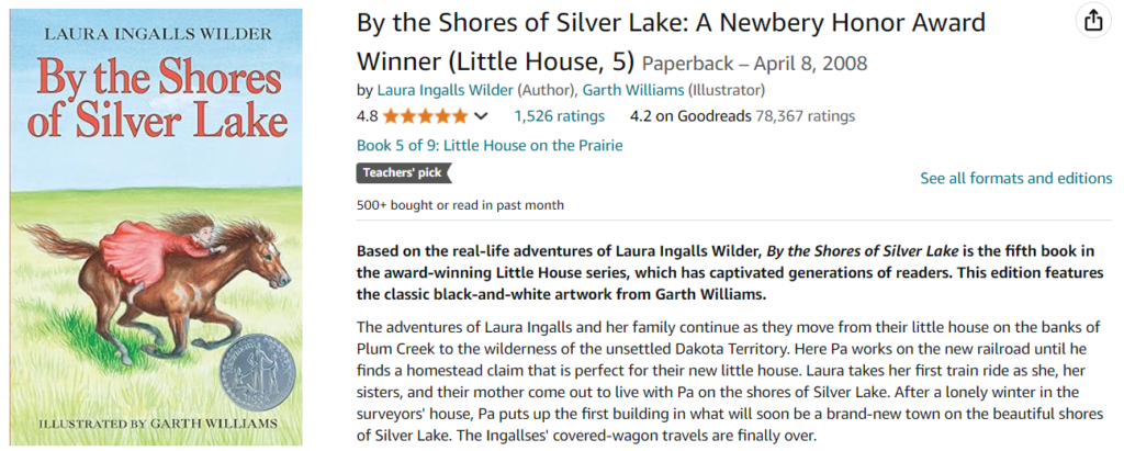 By the Shores of Silver Lake: A Newbery Honor Award Winner (Little House, 5)