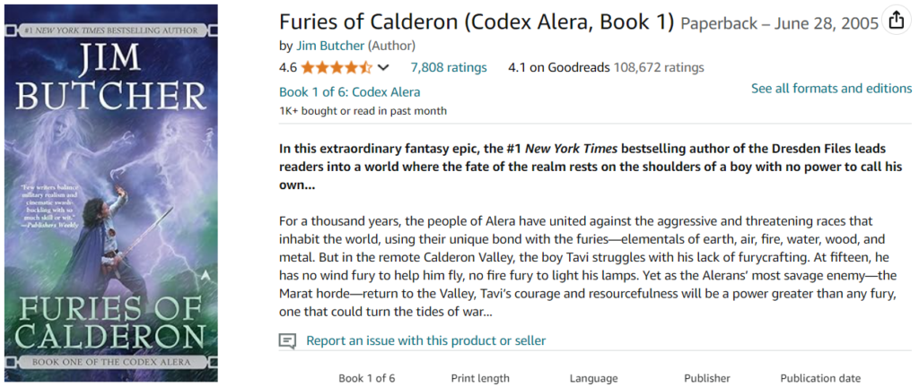 1. Furies of Calderon (Codex Alera, Book 1) - Buy on Amazon